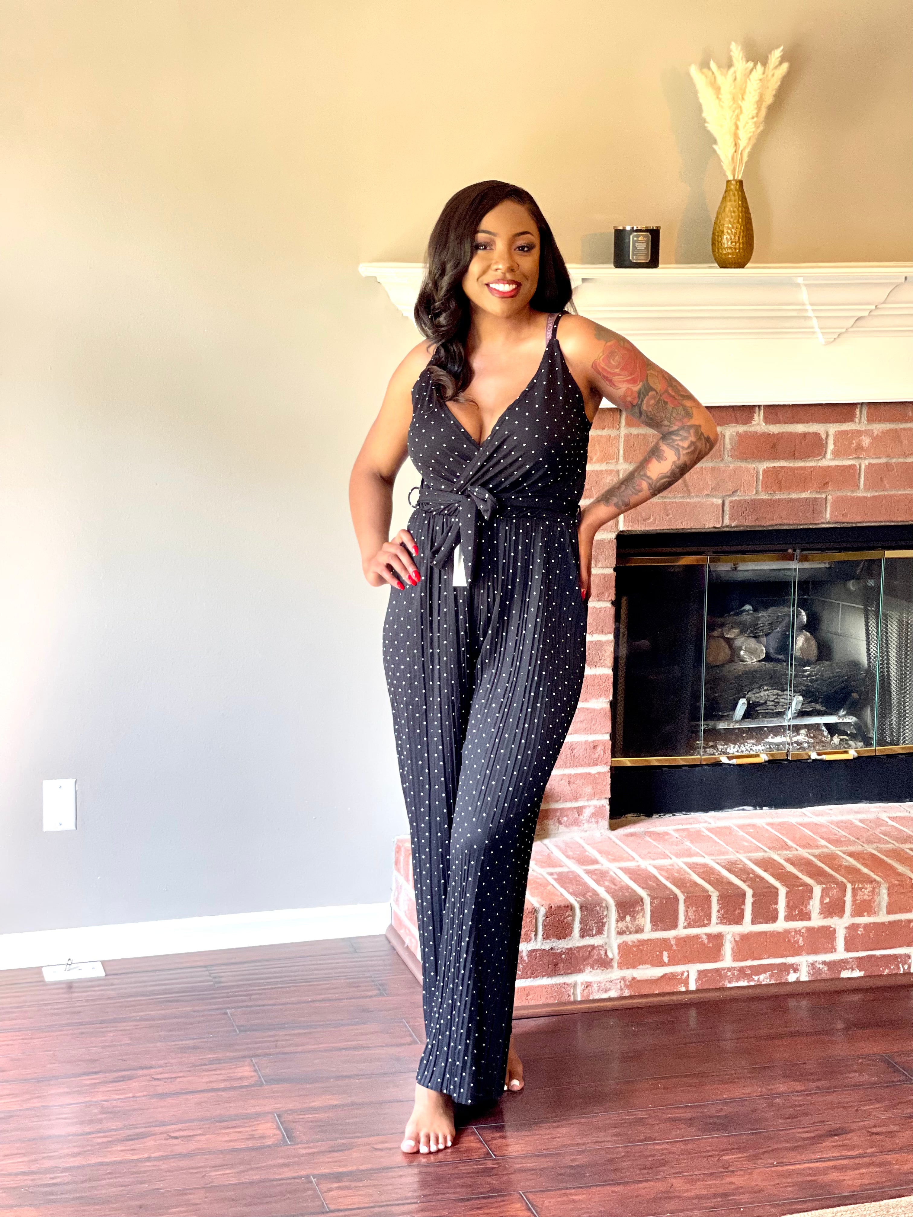 Chloe Jumpsuit-Black Polka Dot